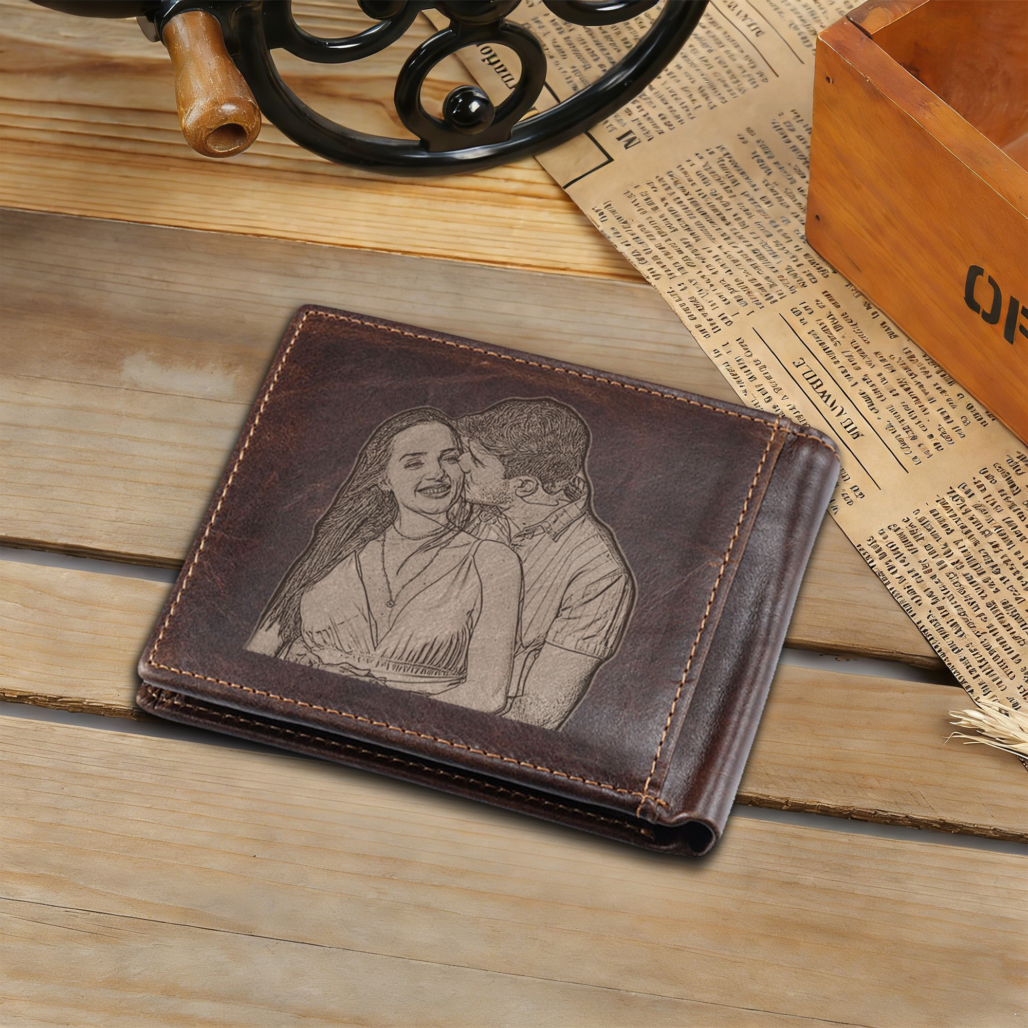 Personalized Engraved Photo Genuine Leather Wallet for Men Pinky Promise