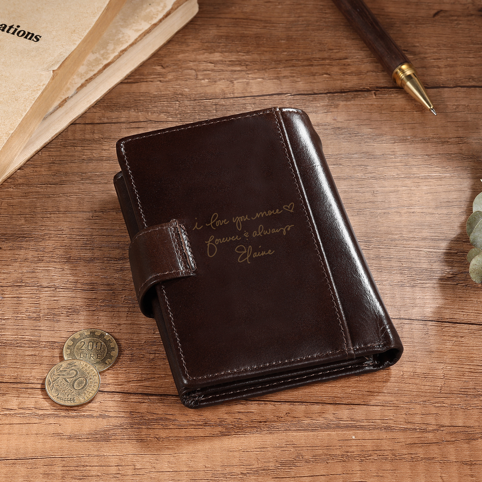 Personalized Leather RFID Blocking Bifold Wallet for Men with Snap Closure