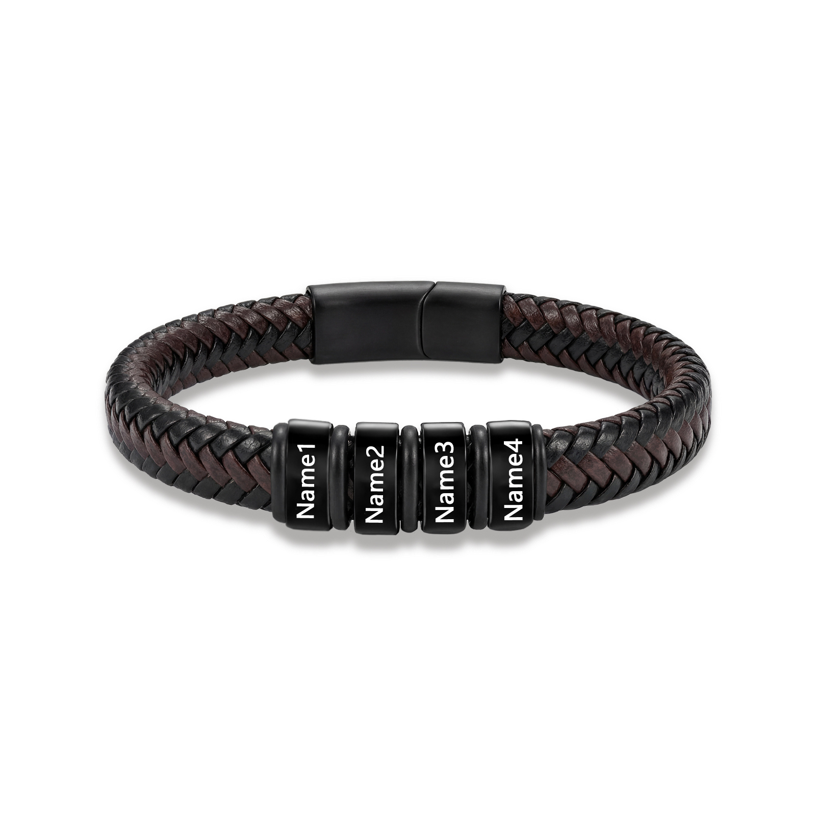 Personalized Leather Braided Bracelet Custom with 2-6 Name Beads