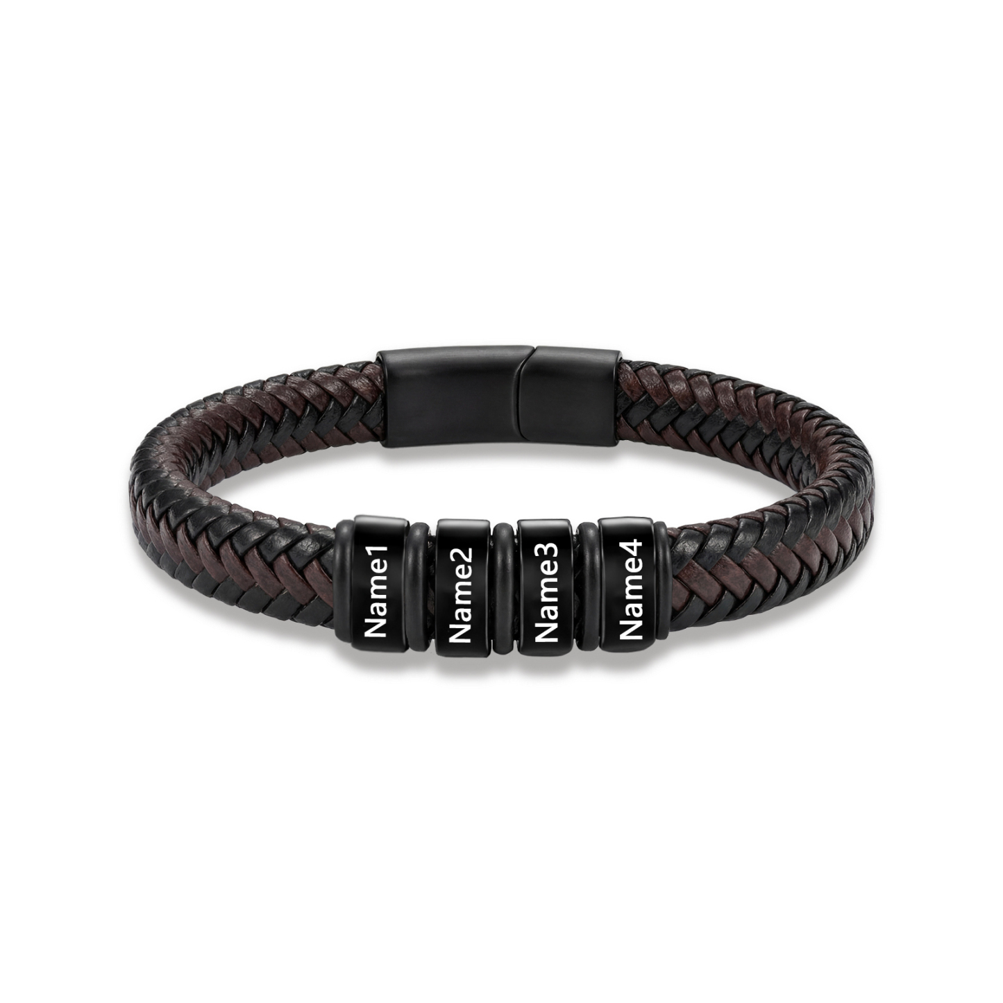 Personalized Leather Braided Bracelet Custom with 2-6 Name Beads