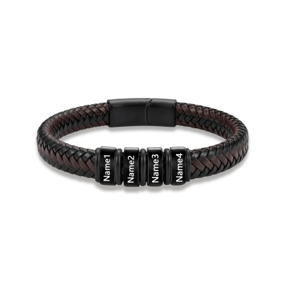 Personalized Leather Braided Bracelet Custom with 2-6 Name Beads