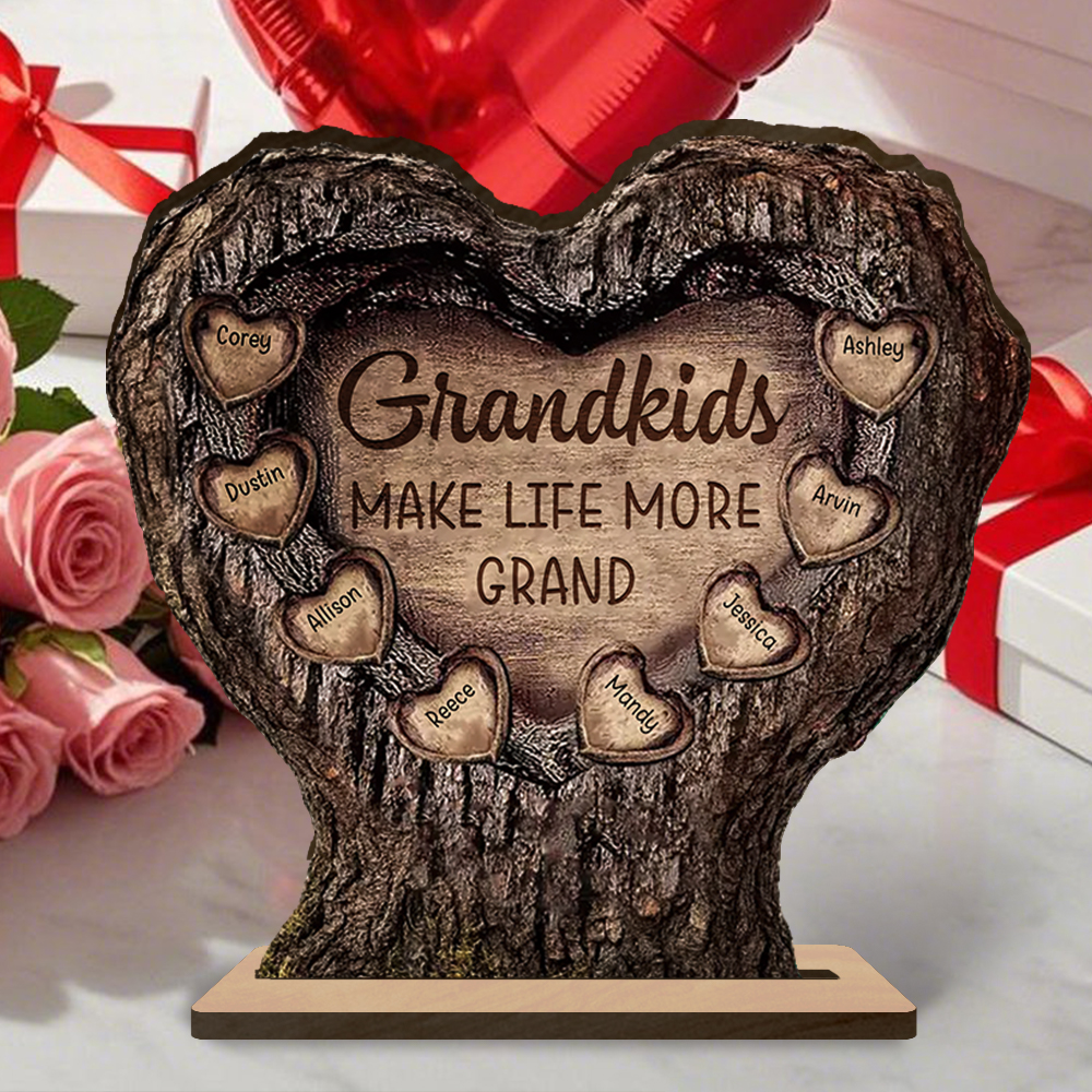 Personalized wooden tree trunk heart plaque for Grandpa and Grandma