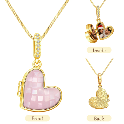 Personalized Heart Photo Locket Necklace for Her White Abalone Necklace