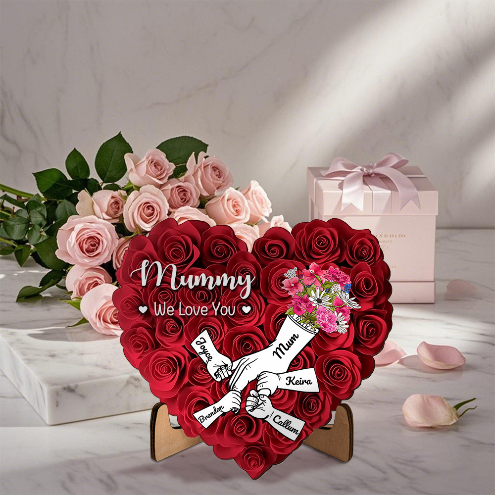 Personalized Mommy Rose Heart Plaque with Names