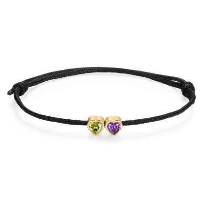 Personalized Adjustable String Rope Cord Bracelet with 2–5 Heart-Shaped Birthstones, Gift for Mom, Birthday or Anniversary Gift for Mom, Girlfriend, Wife, Daughter | Jessemade