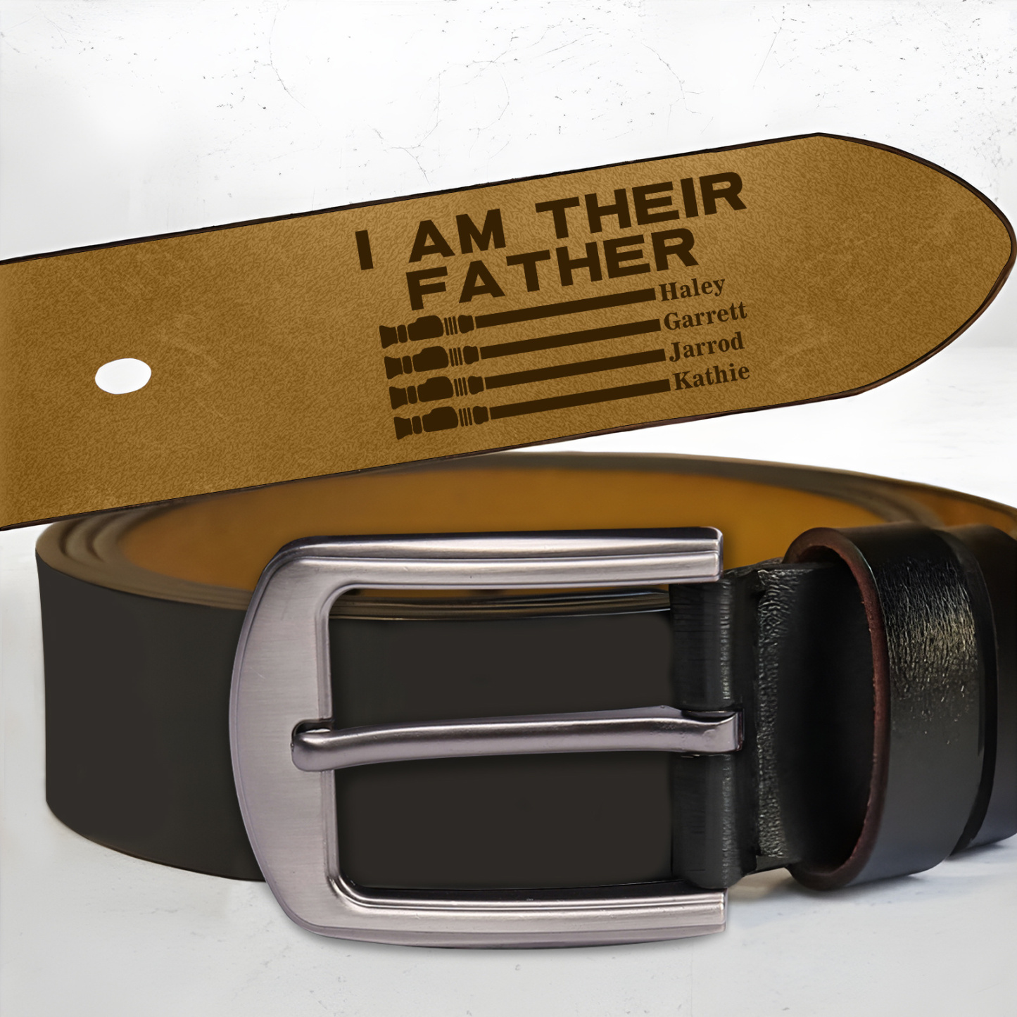 Personalized Leather Belt I Am Their Father Engraved with 1-6 Names