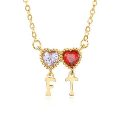 Personalized Heart Birthstone Initials Necklace for Women