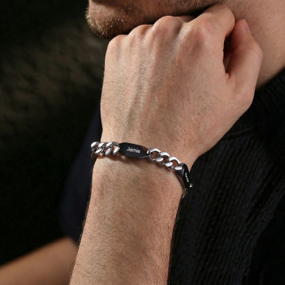 Personalized Stainless Steel Curb Chain Bracelet Custom With 1-5 Engraved Names Gift For Dad Husband Family