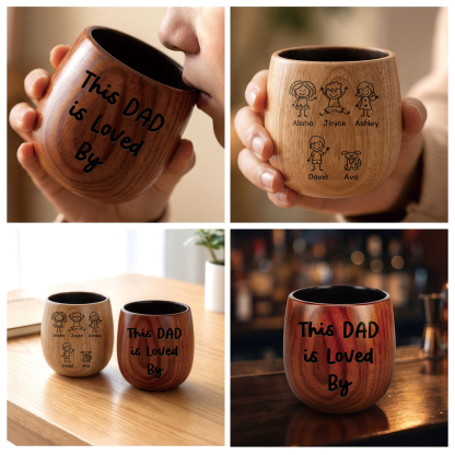Personalized Wooden Whiskey Tumbler Engraved Mug Customized with 1-8 Kids Names