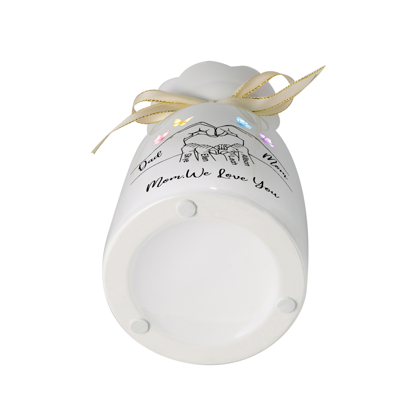 Personalized Ceramic Flower Vase Hand-In-Hand Family Motif Customized With 3-8 Names