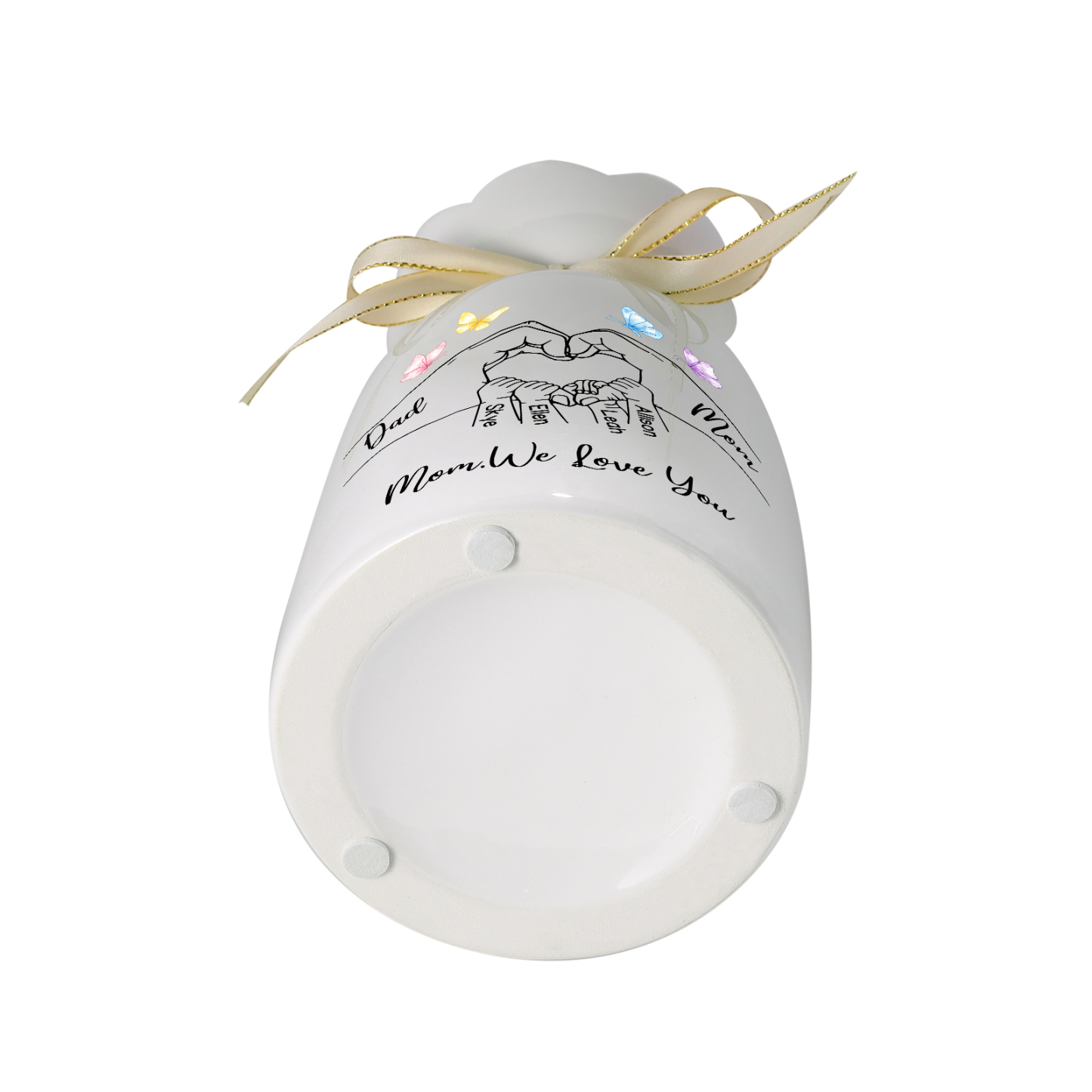 Personalized Ceramic Flower Vase Hand-In-Hand Family Motif Customized With 3-8 Names