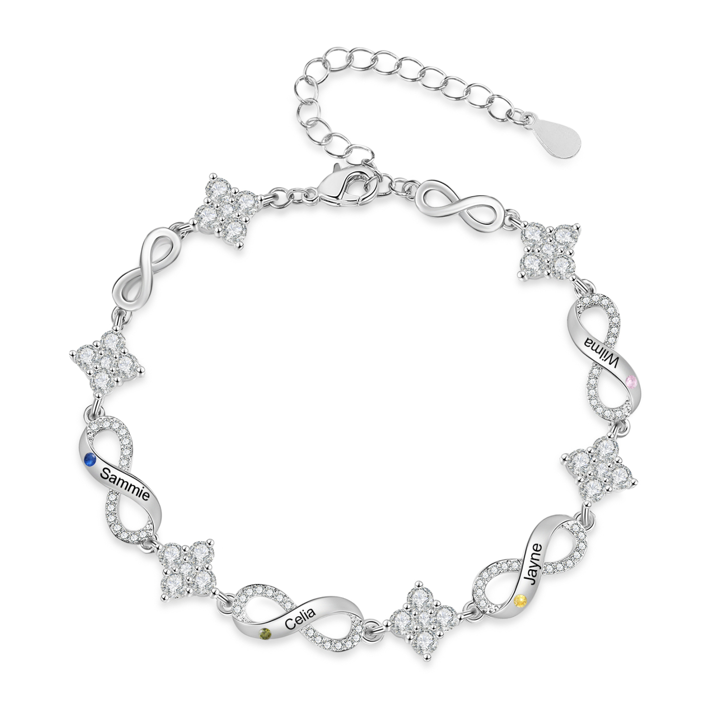 Personalized Infinity Birthstone Bracelet with 1–5 Family Names