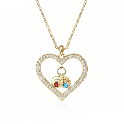 Personalized Heart Pendant Necklace Custom With 1-5 Names Birthstones