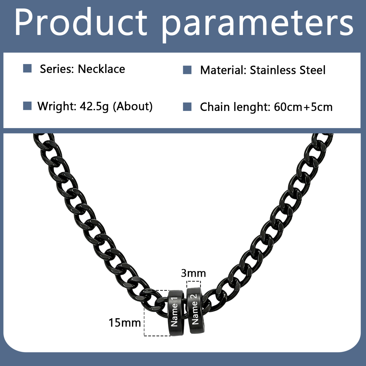 Personalized Stainless Steel Men’s Necklace Custom With 2-6 Name Beads For Men Dad Husband