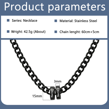 Personalized Stainless Steel Men’s Necklace Custom With 2-6 Name Beads For Men Dad Husband
