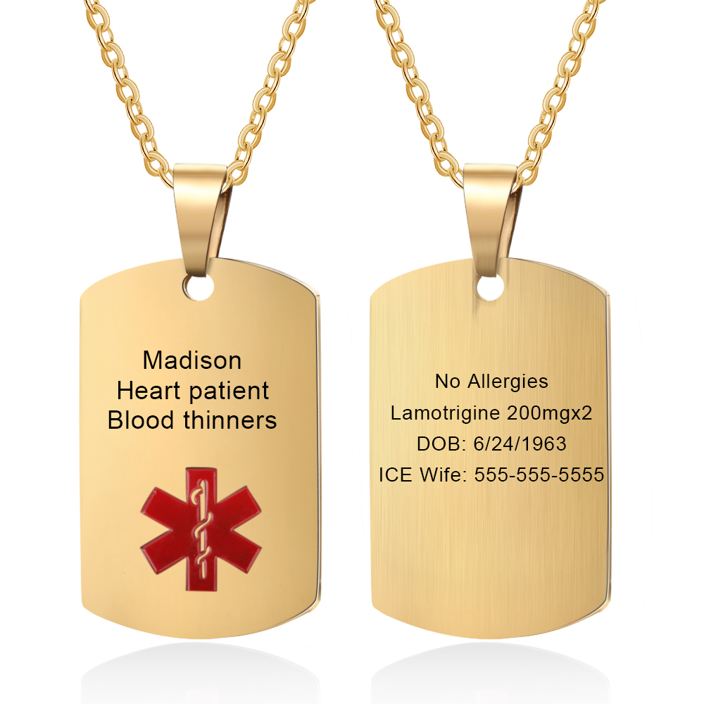 Personalised Medical Alert Necklace with Custom Engraving and Emergency Info Gift for Family | Jessemade