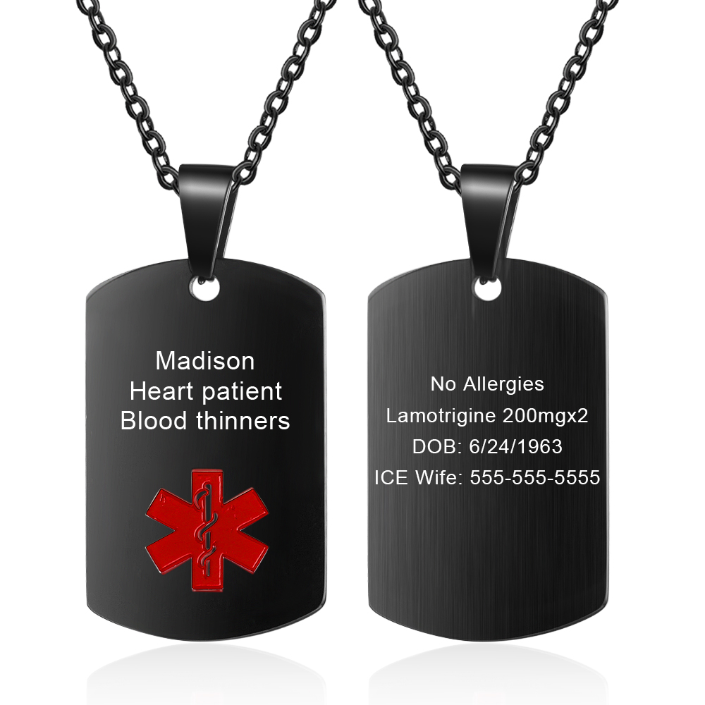 Personalised Medical Alert Necklace with Custom Engraving and Emergency Info Gift for Family | Jessemade