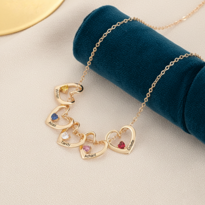 1-5 Names- Personalized Birthstone Necklace Set with Rose Gift Box - Customized Love Pendant Necklace Engraved Name Gift for Her