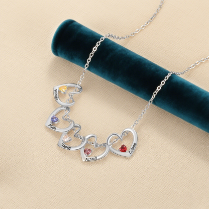 1-5 Names- Personalized Birthstone Necklace Set with Rose Gift Box - Customized Love Pendant Necklace Engraved Name Gift for Her