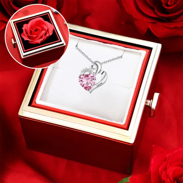 Personalized Heart Necklace with 1 birthstone Engraved Names with Rose Gift Gift Box For Women | Jessemade