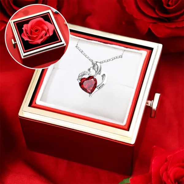 Personalized Heart Necklace with 1 birthstone Engraved Names with Rose Gift Gift Box For Women | Jessemade