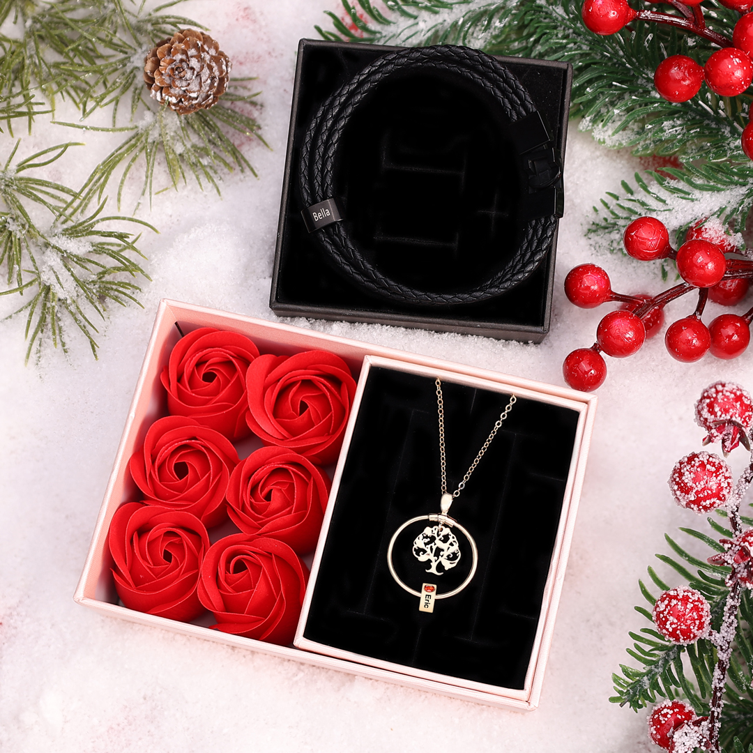 Personalized Family Tree Necklace With 1 Birthstone & 1 Name & Bracelet with 1 Name Gift Set Christmas Gift for Family | Jessemade