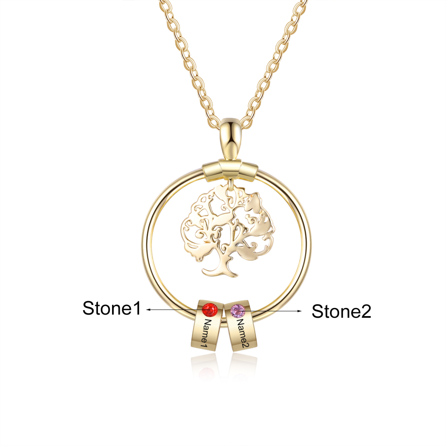 Personalized Family Tree Necklace With 2 Birthstone & 2 Name & Bracelet with 2 Name Gift Set Christmas Gift for Family | Jessemade