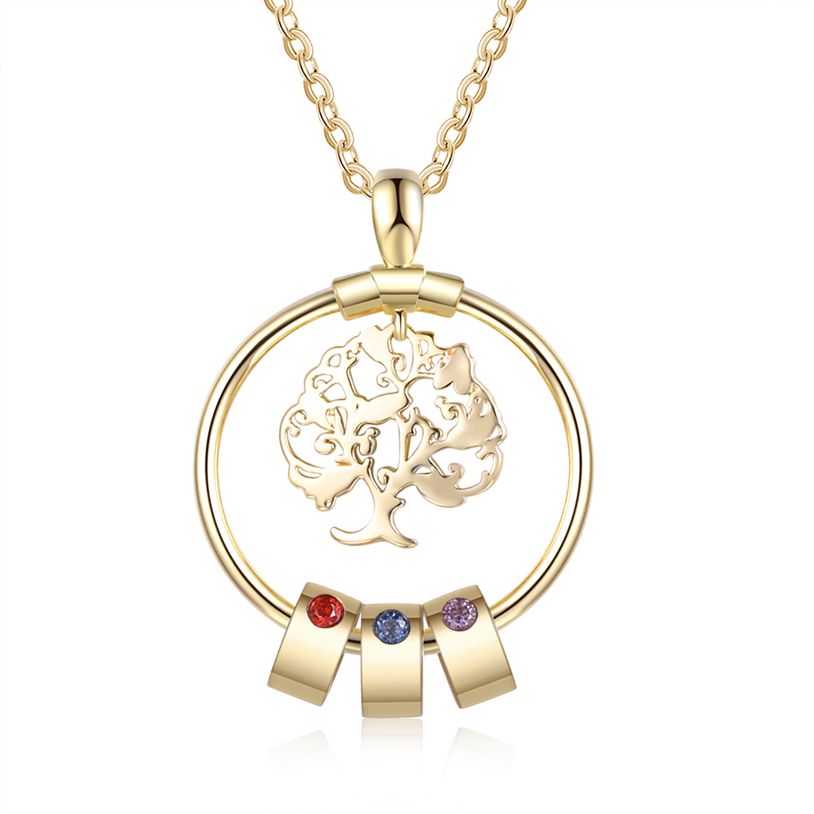 Personalized Family Tree Necklace With 3 Birthstone & 3 Name & Bracelet with 3 Name Gift Set Christmas Gift for Family | Jessemade