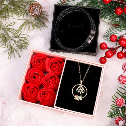 Personalized Family Tree Necklace With 3 Birthstone & 3 Name & Bracele