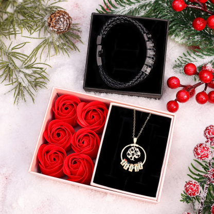 Personalized Family Tree Necklace With 5 Birthstone & 5 Name & Bracelet with 5 Name Gift Set Christmas Gift for Family | Jessemade