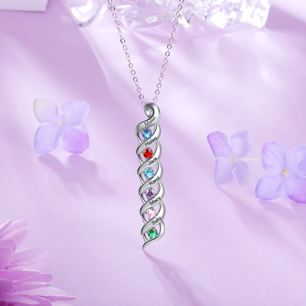 6 Names-Personalized Heart Bracelet & Necklace Set With 6 Birthstones Bangle Engraved Names Bracelet & Necklace Gift For Women