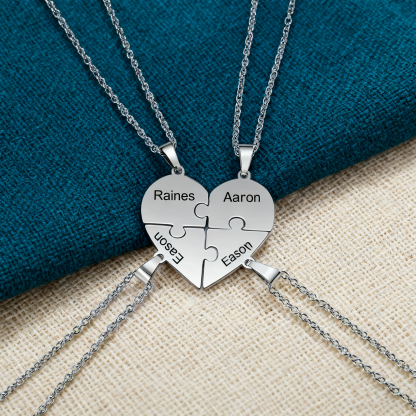 Personalized Heart Puzzle Necklace With 3 Names Gifts For Her