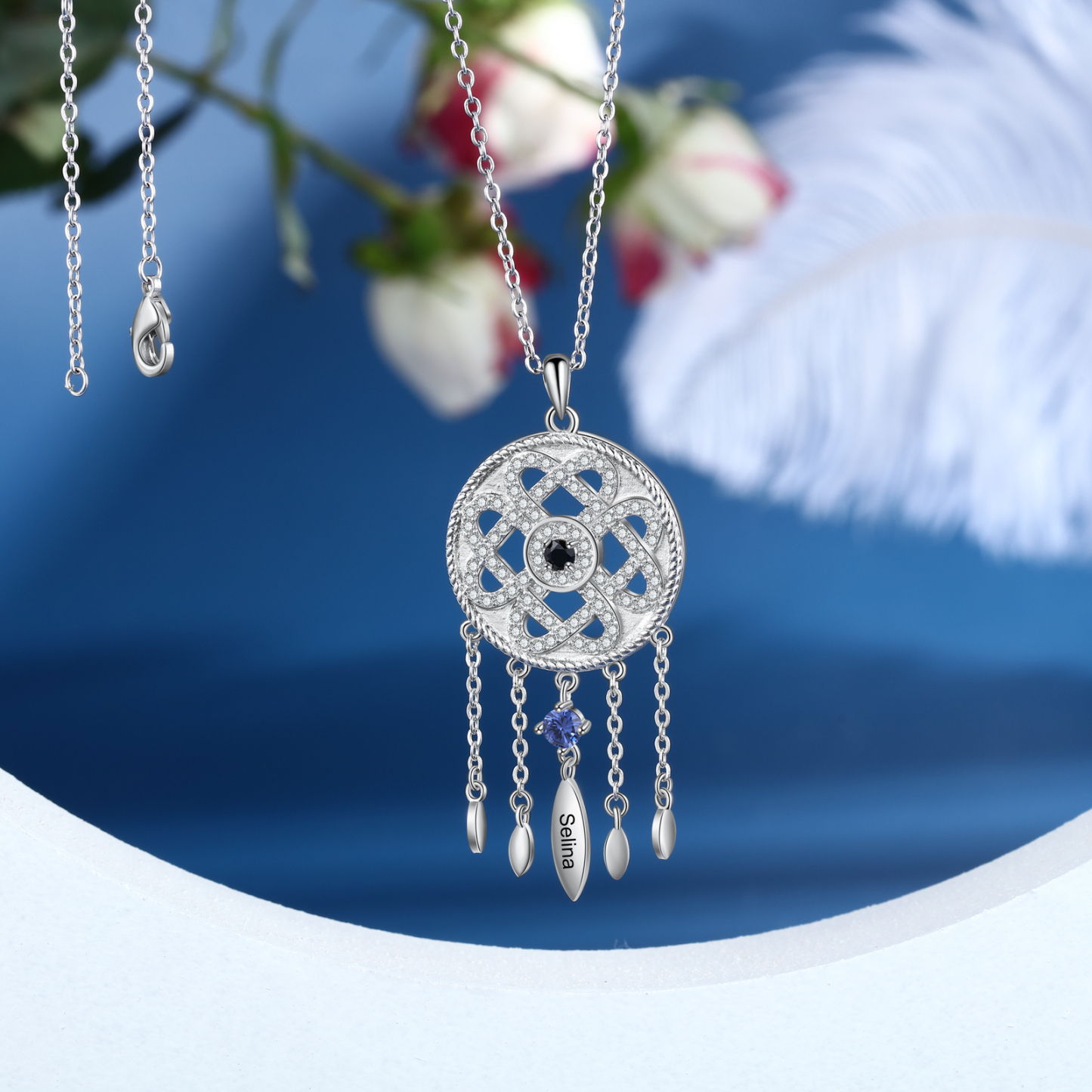 Dreamcatcher Personalised Necklace with Custom Name & Birthstone Necklace Gift for Her | Jessemade