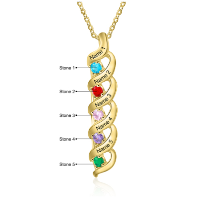 5 Names-Personalized Birthstones Necklace Set With Rose Gift Box-Custom Cascading Pendant Necklace Engraving 5 Names Gifts for Her
