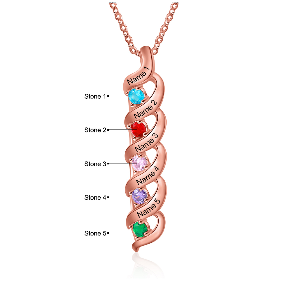 5 Names-Personalized Birthstones Necklace Set With Rose Gift Box-Custom Cascading Pendant Necklace Engraving 5 Names Gifts for Her