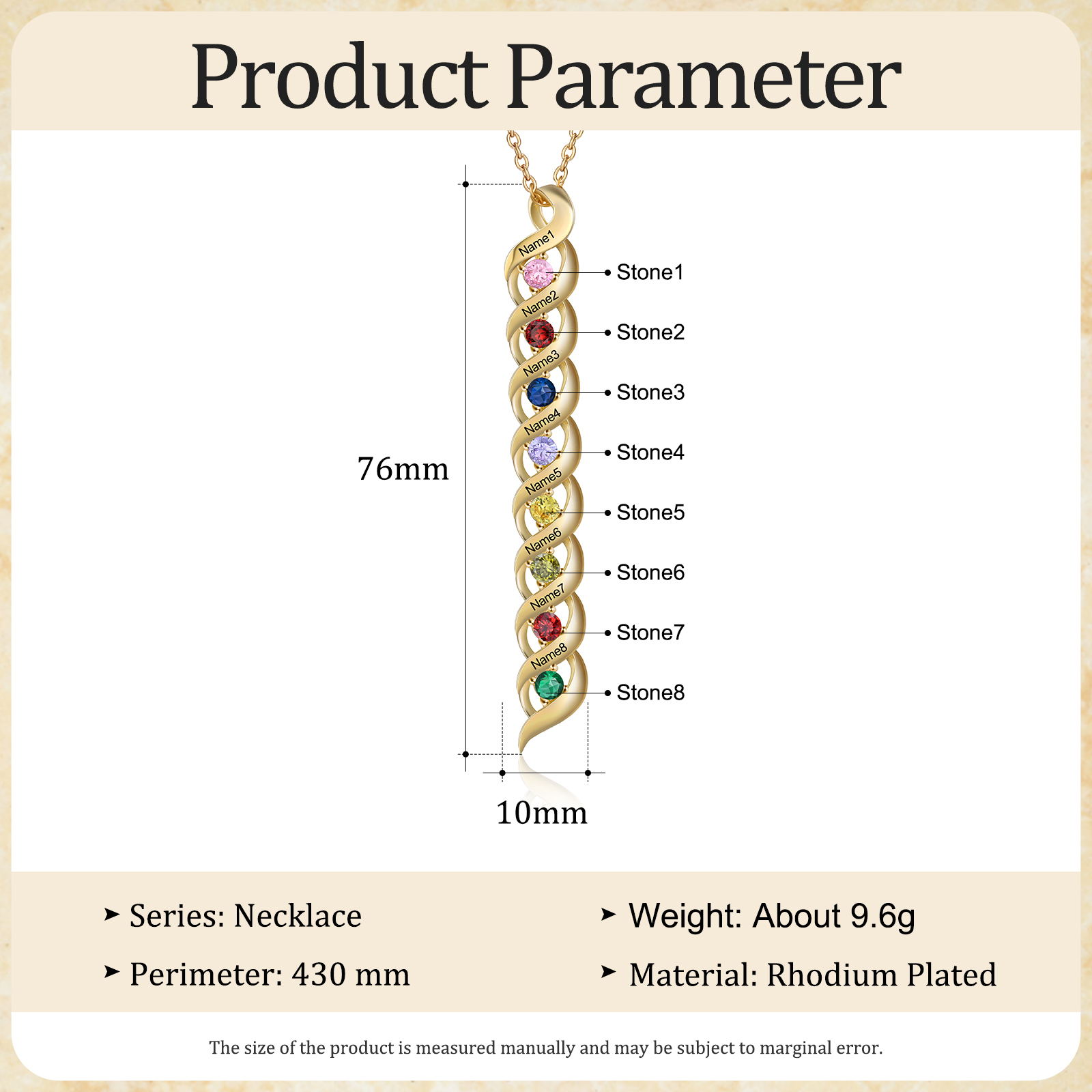 8 Names-Personalized Birthstones Necklace Set With Rose Gift Box-Custom Cascading Pendant Necklace Engraving 8 Names Gifts for Her