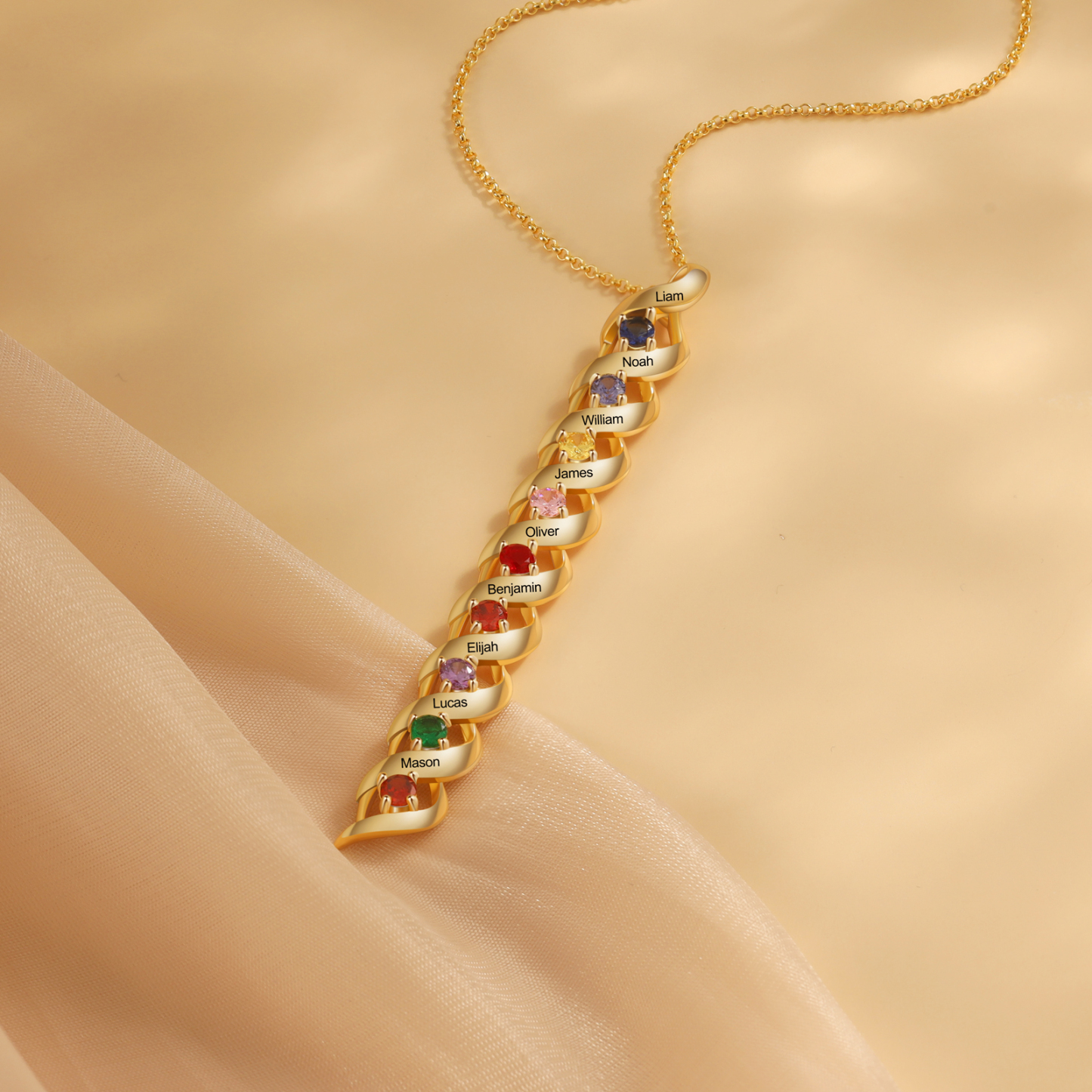 9 Names-Personalized Birthstones Necklace Set With Rose Gift Box-Custom Cascading Pendant Necklace Engraving 9 Names Gifts for Her