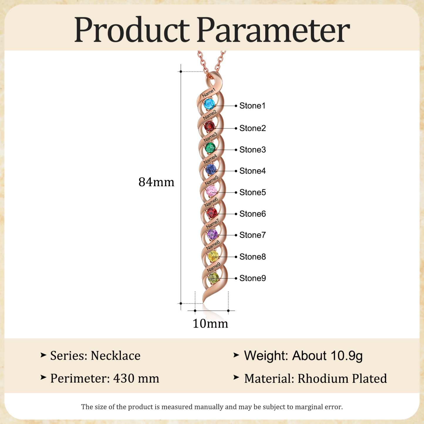 9 Names-Personalized Birthstones Necklace Set With Rose Gift Box-Custom Cascading Pendant Necklace Engraving 9 Names Gifts for Her