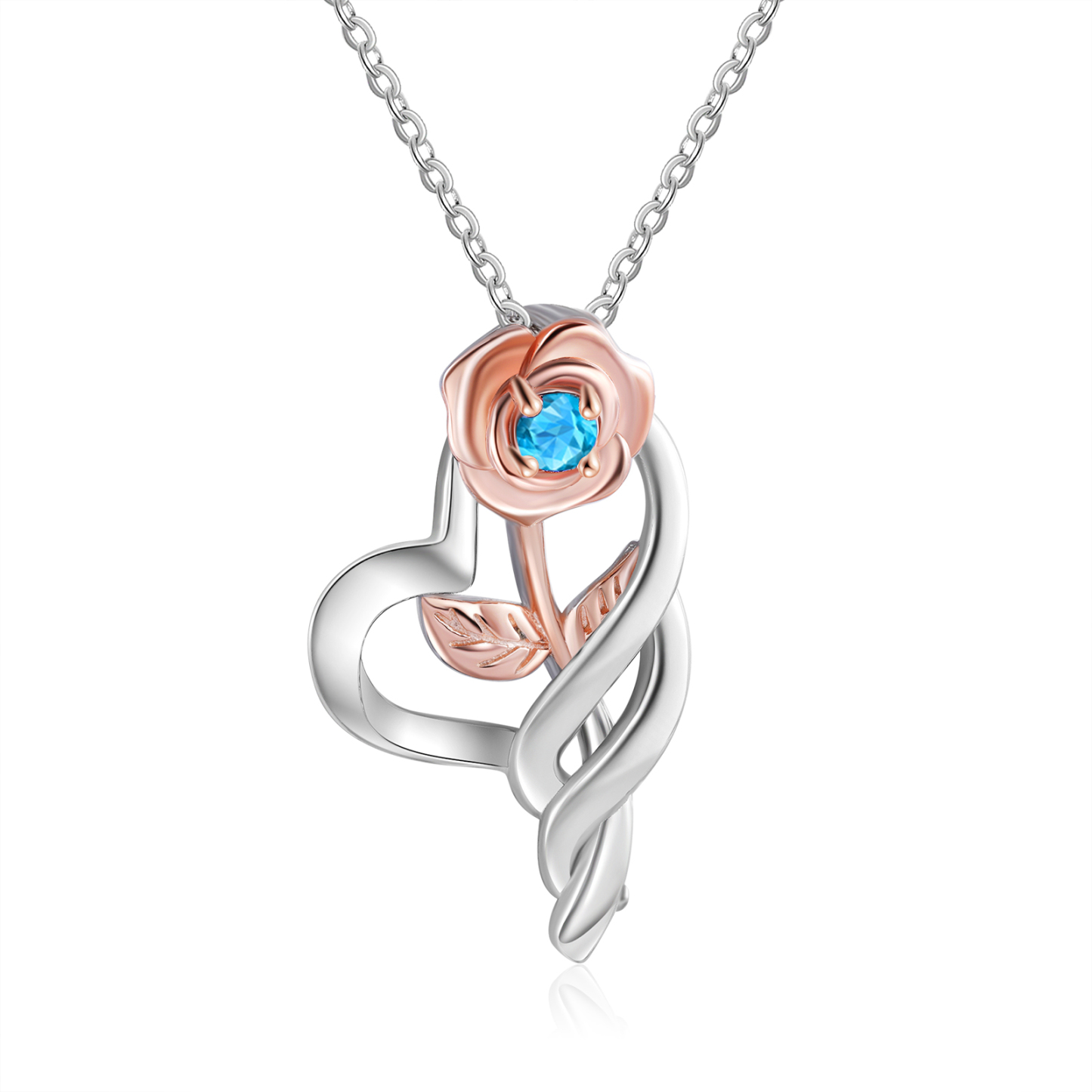 Personalised Rose Heart Necklace with Custom 3 Names & Birthstone Christmas Gift for Her | Jessemade