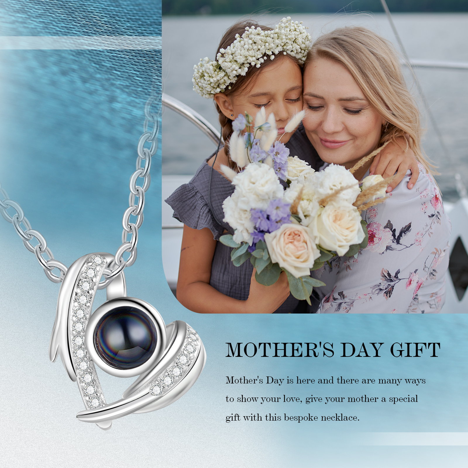 Personalised Heart Projection Necklace with Custom Photo Silver Projection Stone Necklace Gift for Her | Jessmade