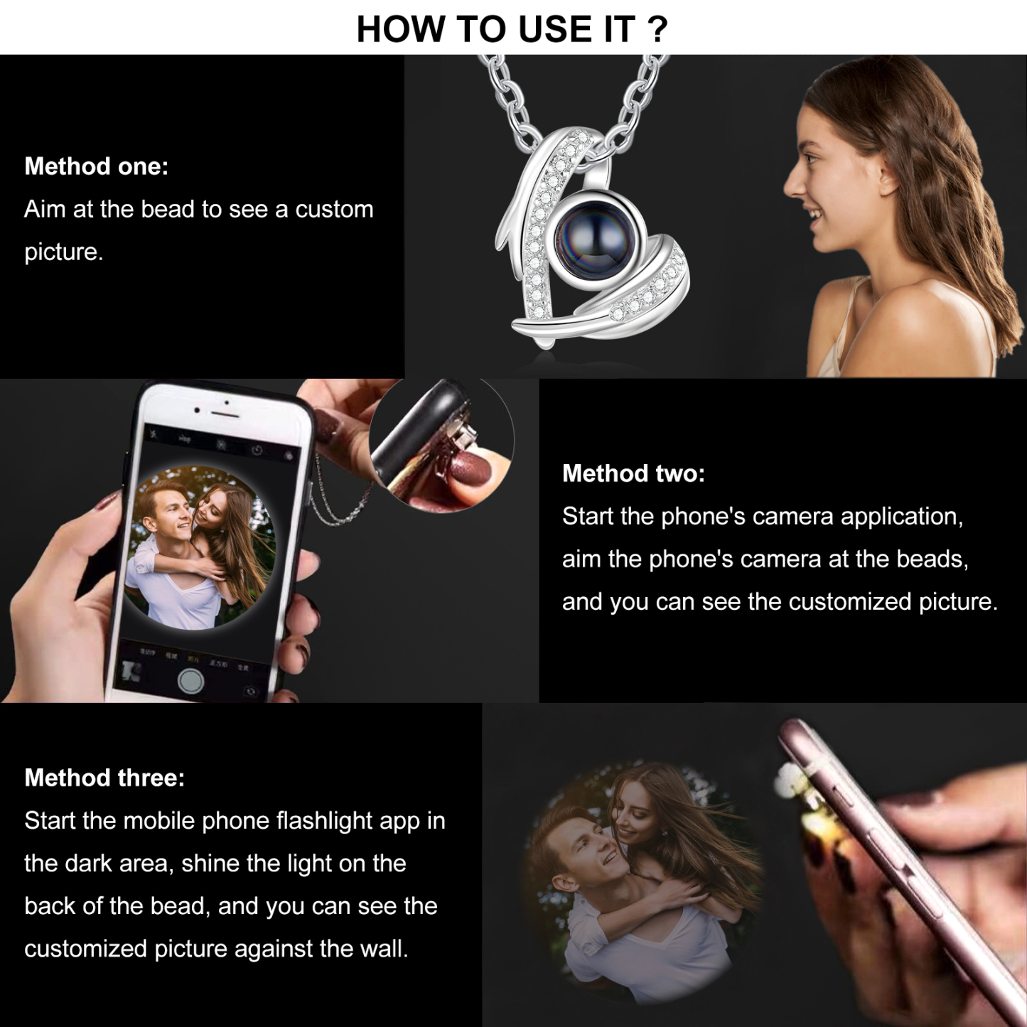 Personalised Heart Projection Necklace with Custom Photo Silver Projection Stone Necklace Gift for Her | Jessmade