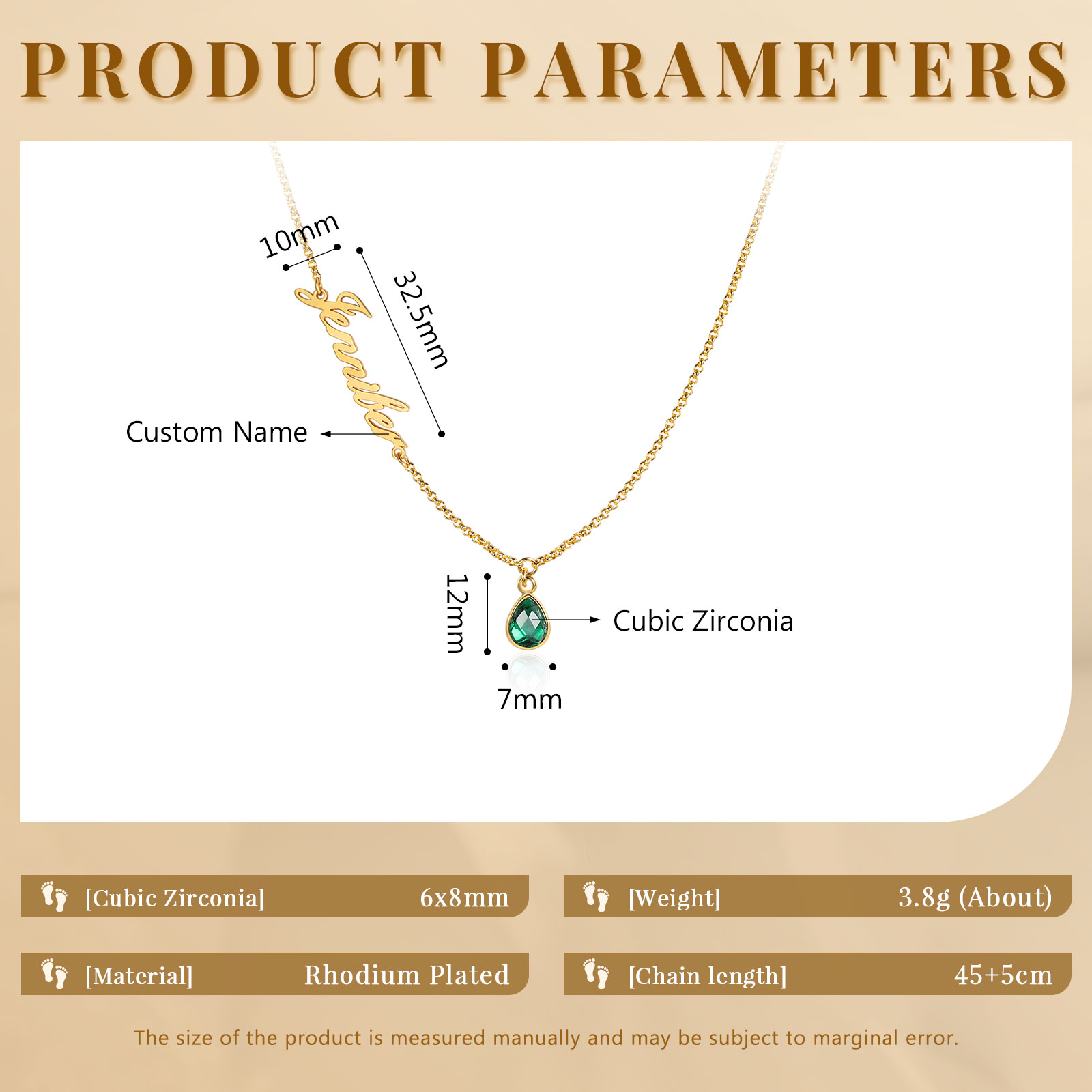 Personalised Necklace with Custom Name and Birthstone Birthday Gift for Her | Jessemade