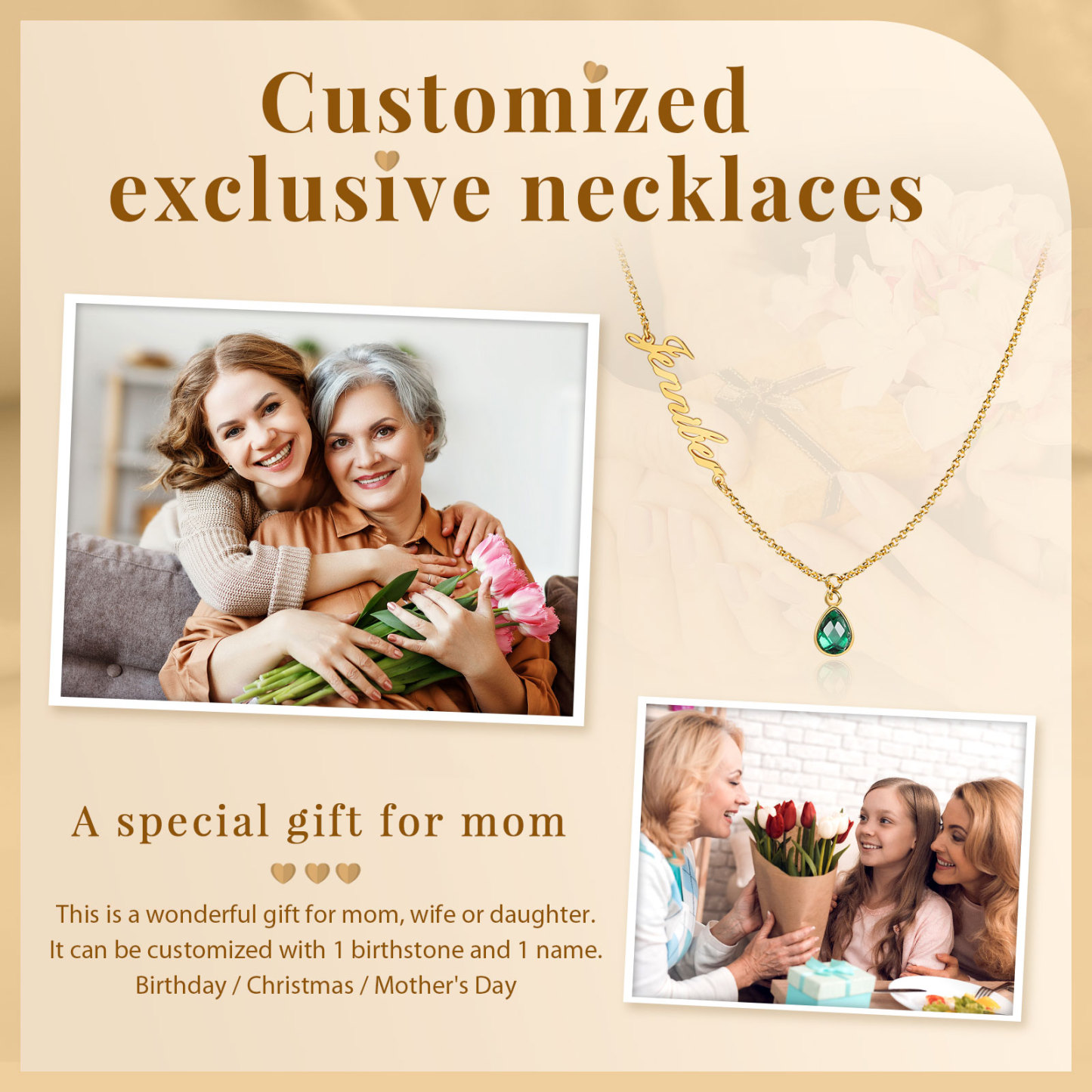 Personalised Necklace with Custom Name and Birthstone Birthday Gift for Her | Jessemade