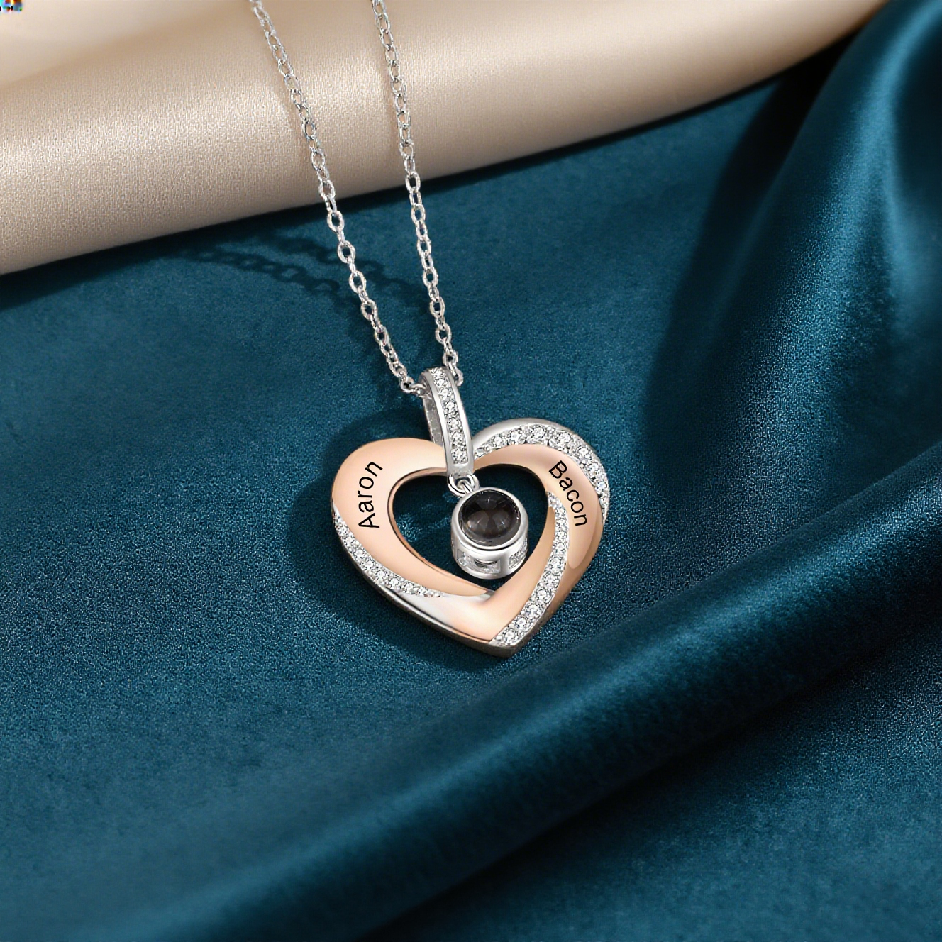 Photo-Personalized Projection Heart Necklace Custom Name Necklace Creative Gift For Her