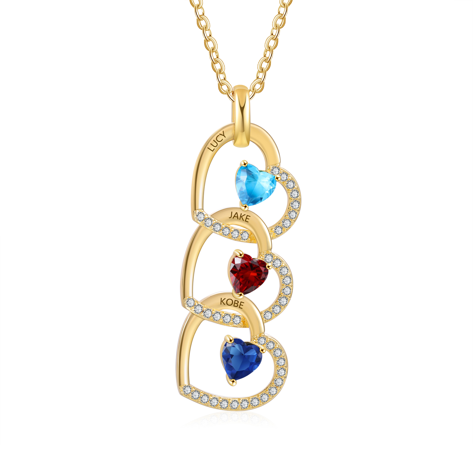 3 Names-Personalized Hearts Necklace Custom Birthstone Necklace Gifts for Mom