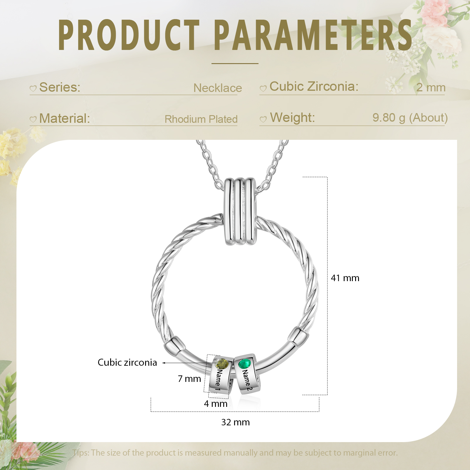 2 Names - Personalized Round Pendant Necklace Customized Name Gift for Her