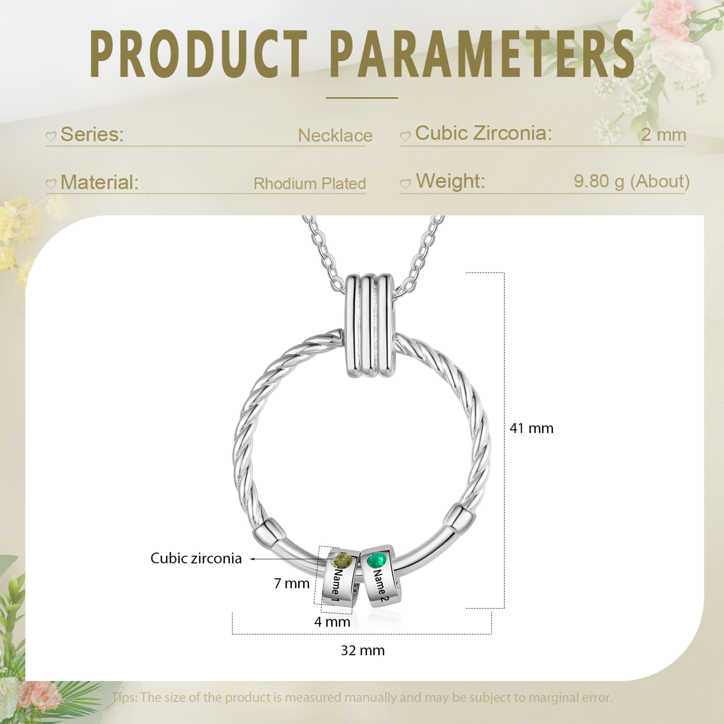 2 Names - Personalized Round Pendant Necklace Customized Name Gift for Her