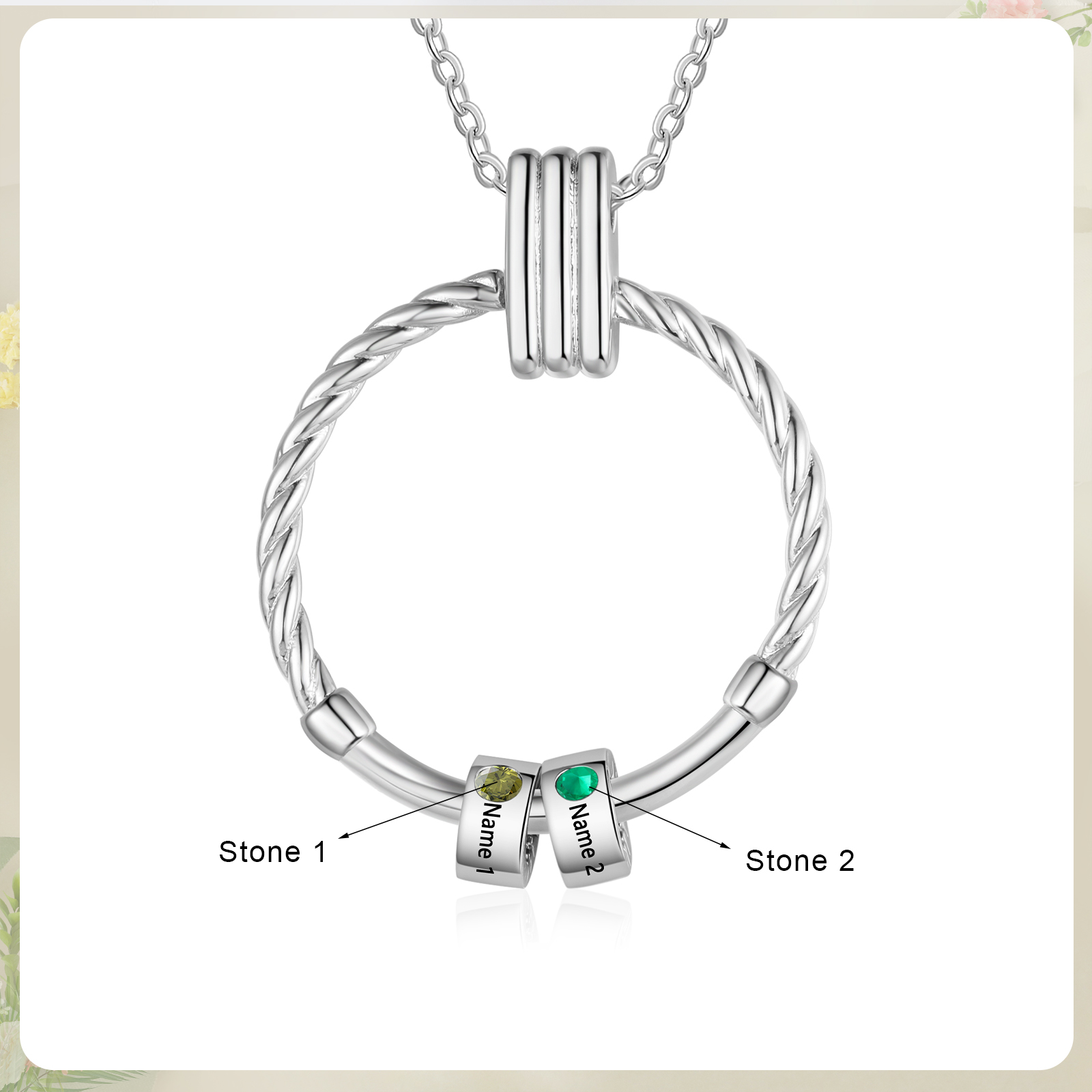 2 Names - Personalized Round Pendant Necklace Customized Name Gift for Her