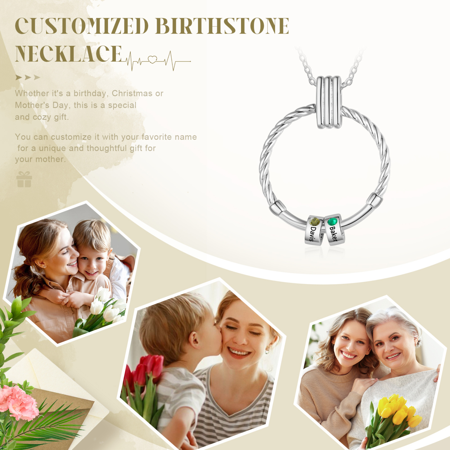 2 Names - Personalized Round Pendant Necklace Customized Name Gift for Her