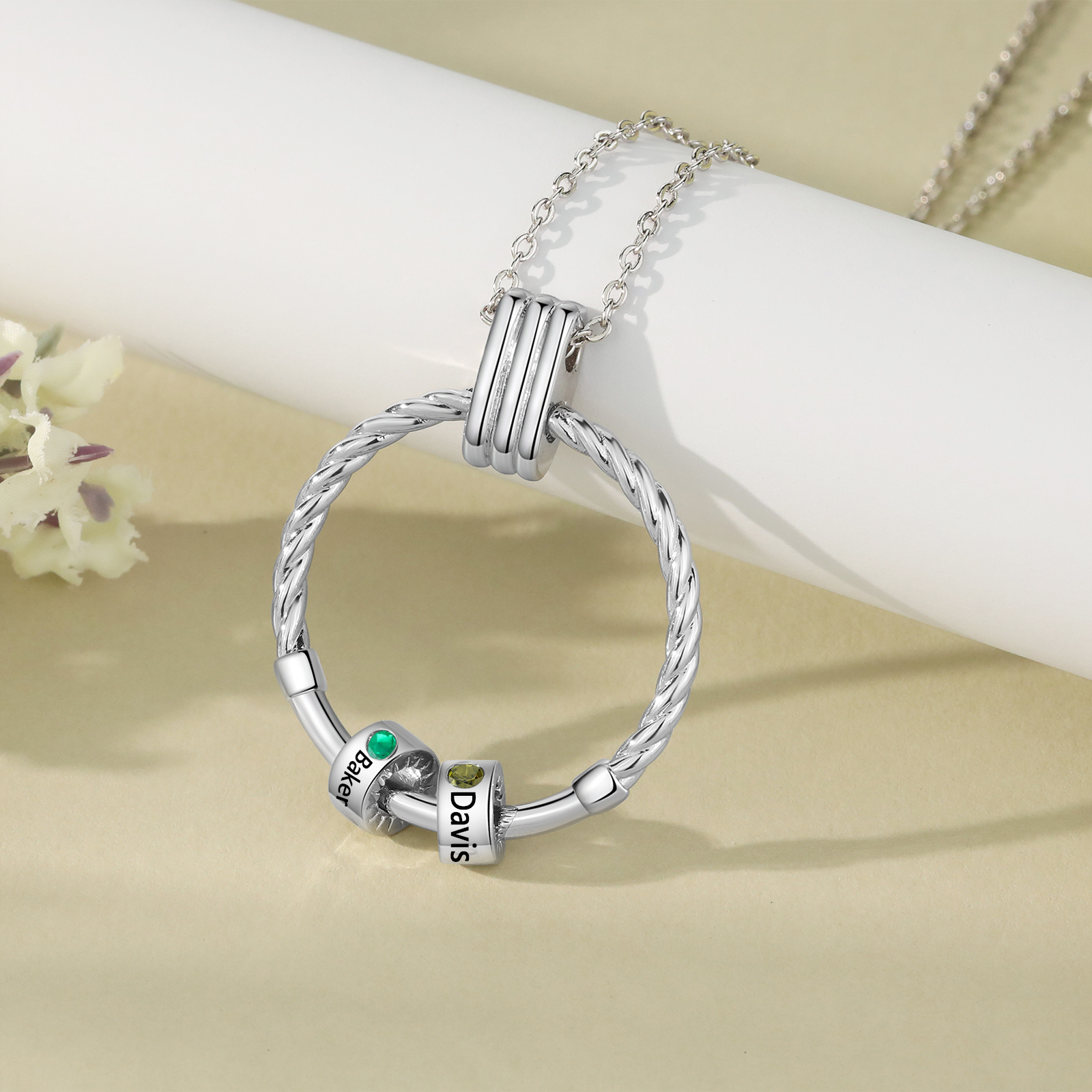 2 Names - Personalized Round Pendant Necklace Customized Name Gift for Her